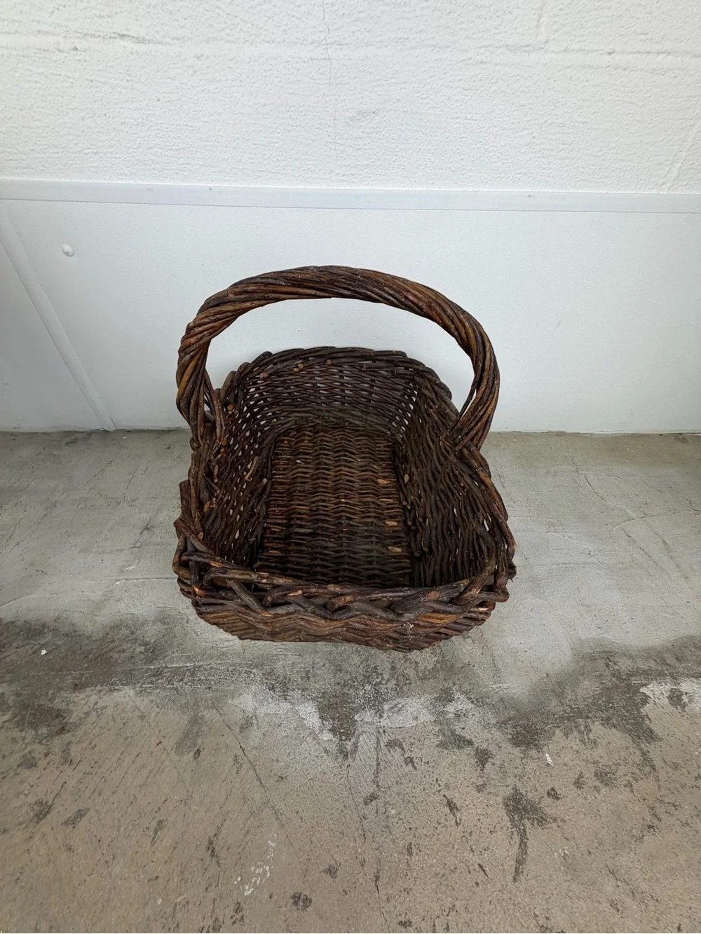 Rustic Grapevine Basket 1980-1990 Handwoven Twig Gathering Basket Farmhouse